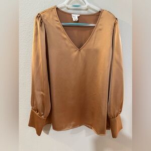 Nicole Miller Gold Long Sleeve Blouse; size XL